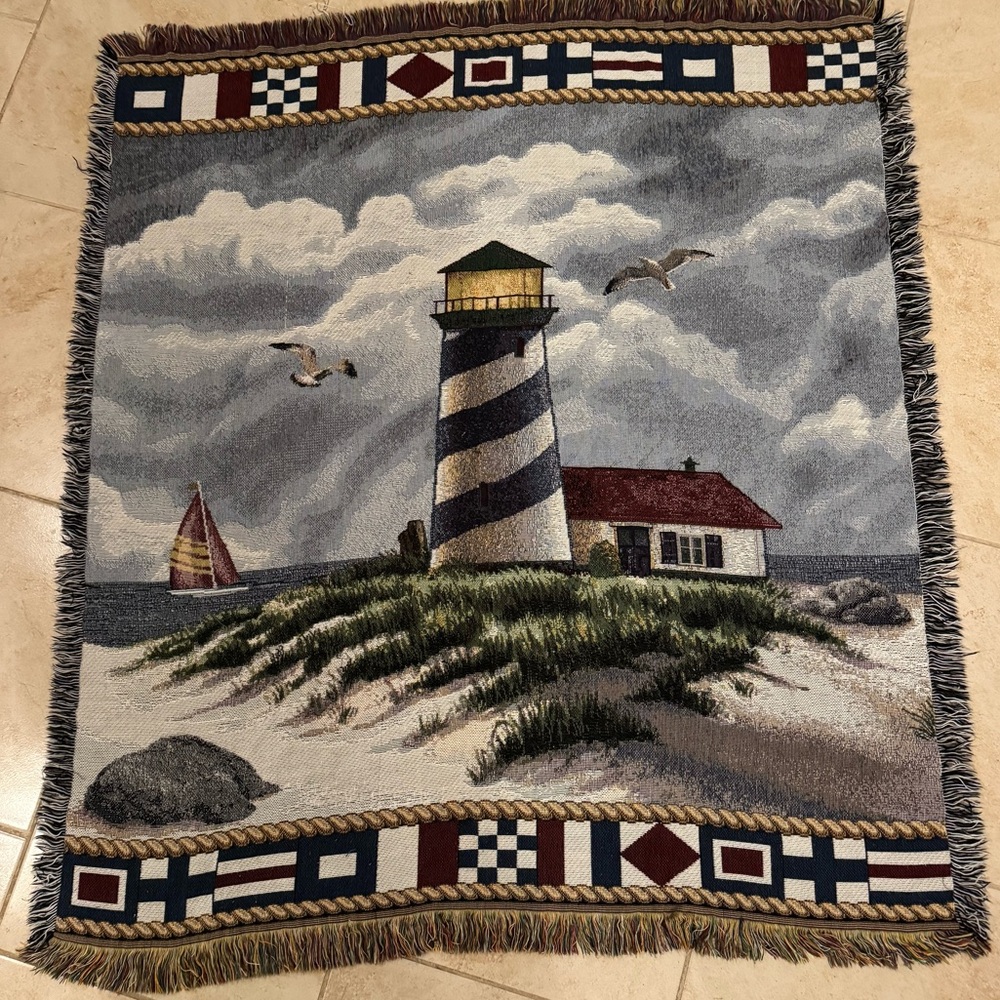 Vintage Mohawk Home Sandy Dunes Beach Nautical Tapestry Fringe Throw 50x60